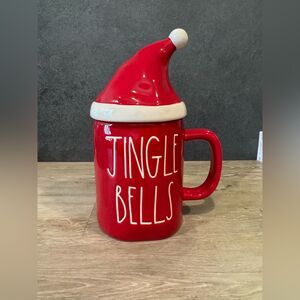 Red Rae Dunn “Jingle Bells” Mug with Santa Hat Topper
